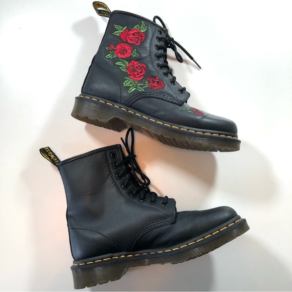 Dr Martens 1460 Vonda Floral Rose Black Leather Lace Up Boots Women’s US Size 7 - Picture 8 of 16